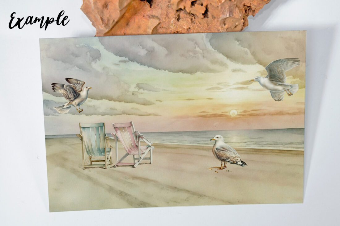 Vintage Beach Postcard with Seagulls - Vintage Beach Postcard Clipart Set