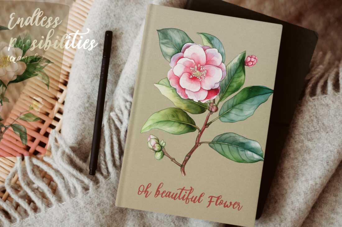 Set of stunning watercolor Camellia flowers