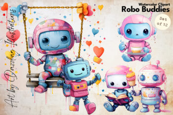 Robo-Buddies | Watercolor Robots | Event Invitation | Nursery Art | Birthday Invite | Greeting Card | Nursery Art | Children Art