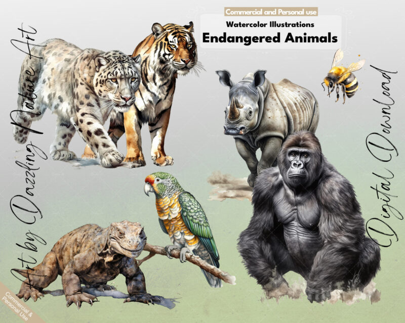 Endangered Animals | Endangered Guardians Watercolor Illustrations