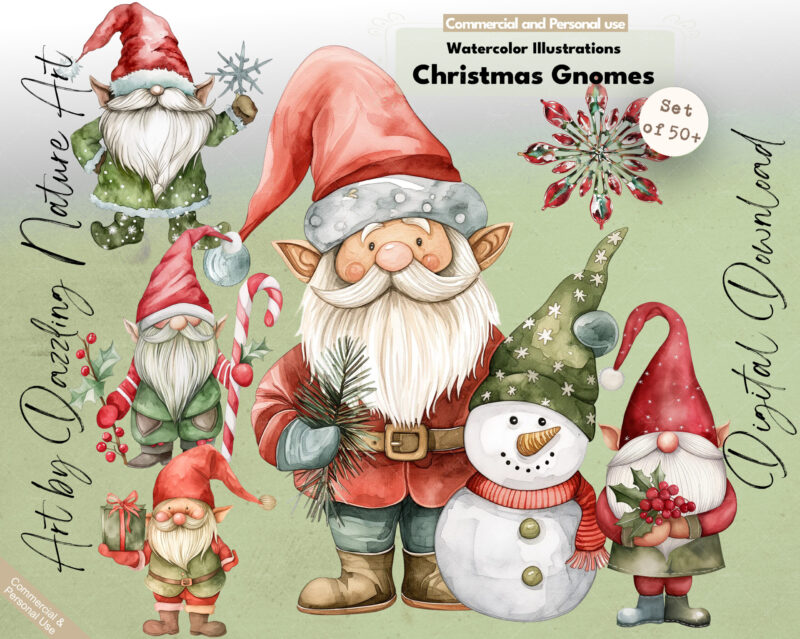 Welcome to the festive world of "Christmas Gnomes" with my watercolor illustration clipart set! 🎅🌲🎨