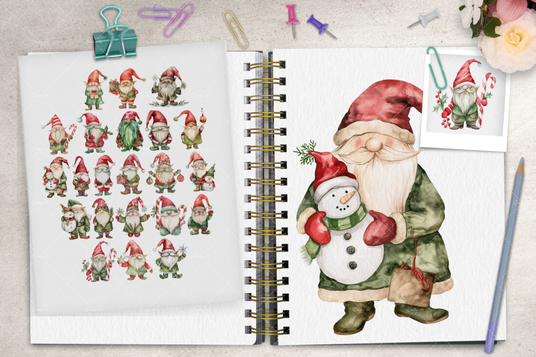 Welcome to the festive world of "Christmas Gnomes" with my watercolor illustration clipart set! 🎅🌲🎨