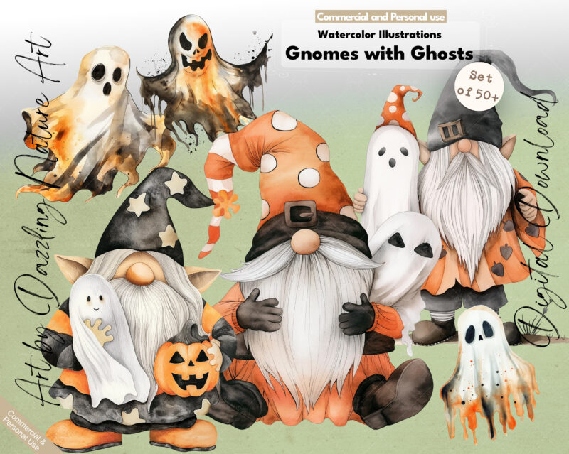 Halloween Gnome and Ghosts | Halloween clipart