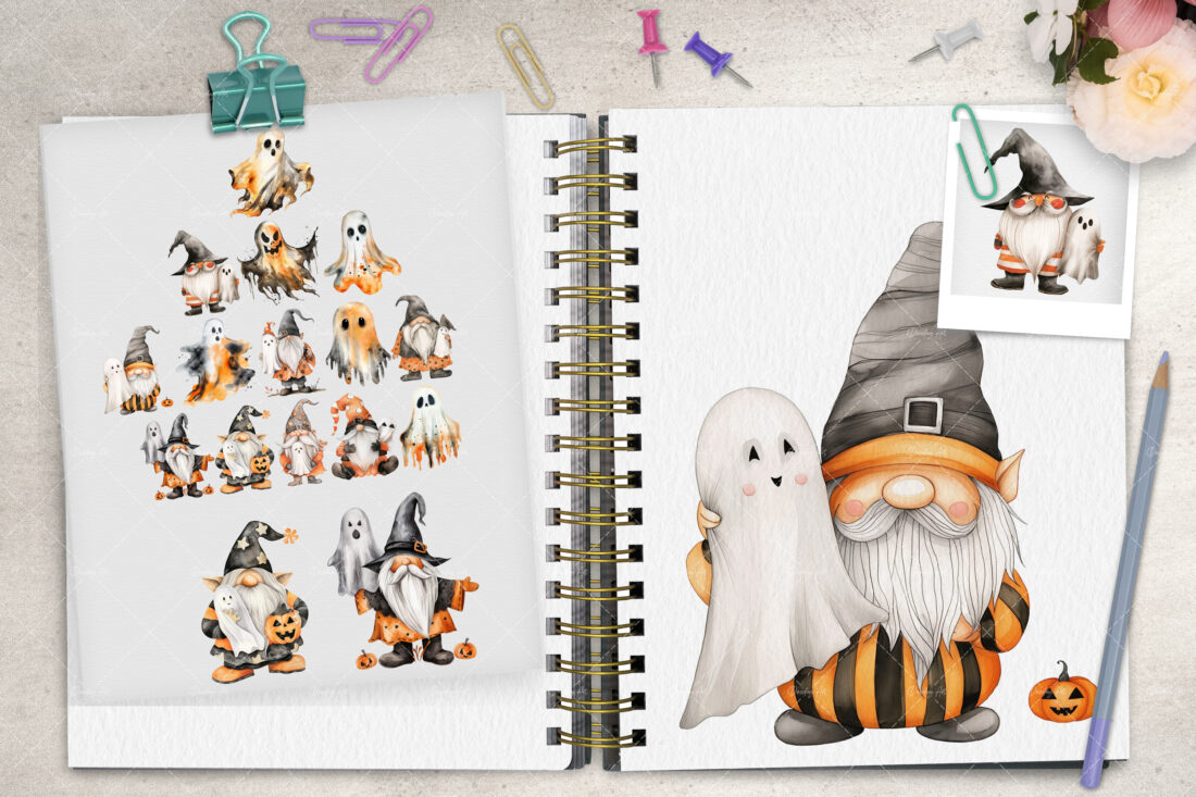 Halloween Gnome and Ghosts | Halloween clipart