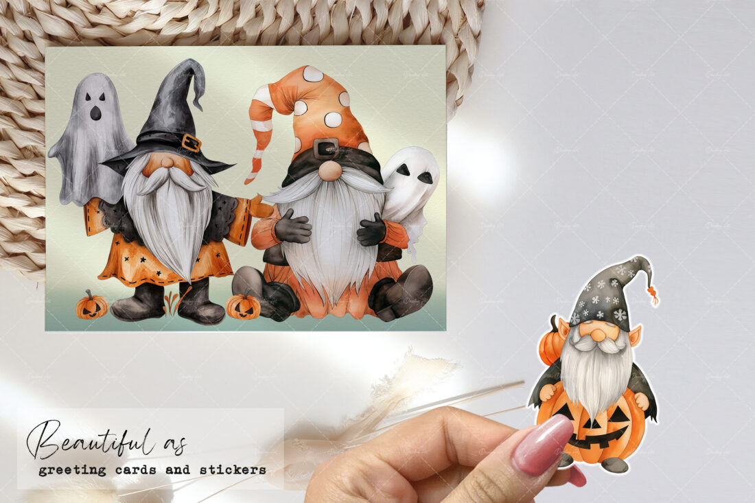 Halloween Gnome and Ghosts | Halloween clipart