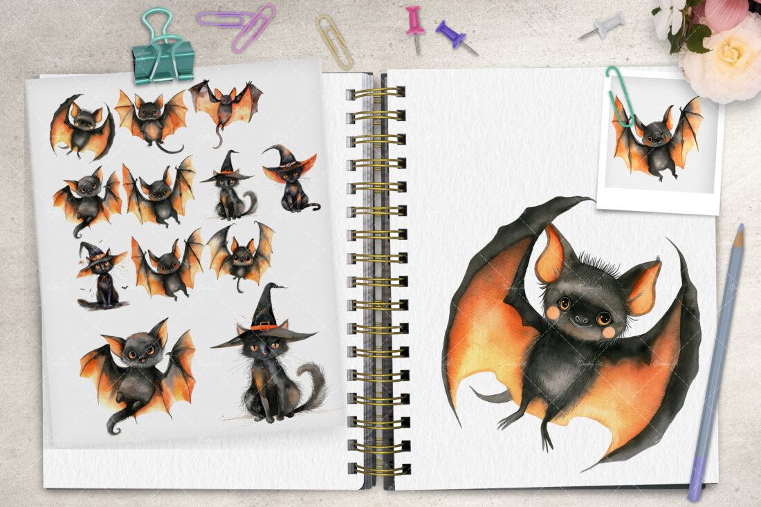 Welcome to the spooky world of "Halloween Black Cats and Bats" with my watercolor illustration clipart set! 🐈‍⬛🦇🎨