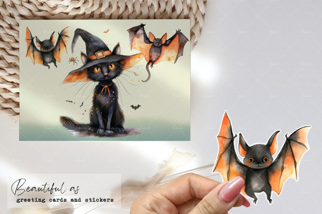 Welcome to the spooky world of "Halloween Black Cats and Bats" with my watercolor illustration clipart set! 🐈‍⬛🦇🎨