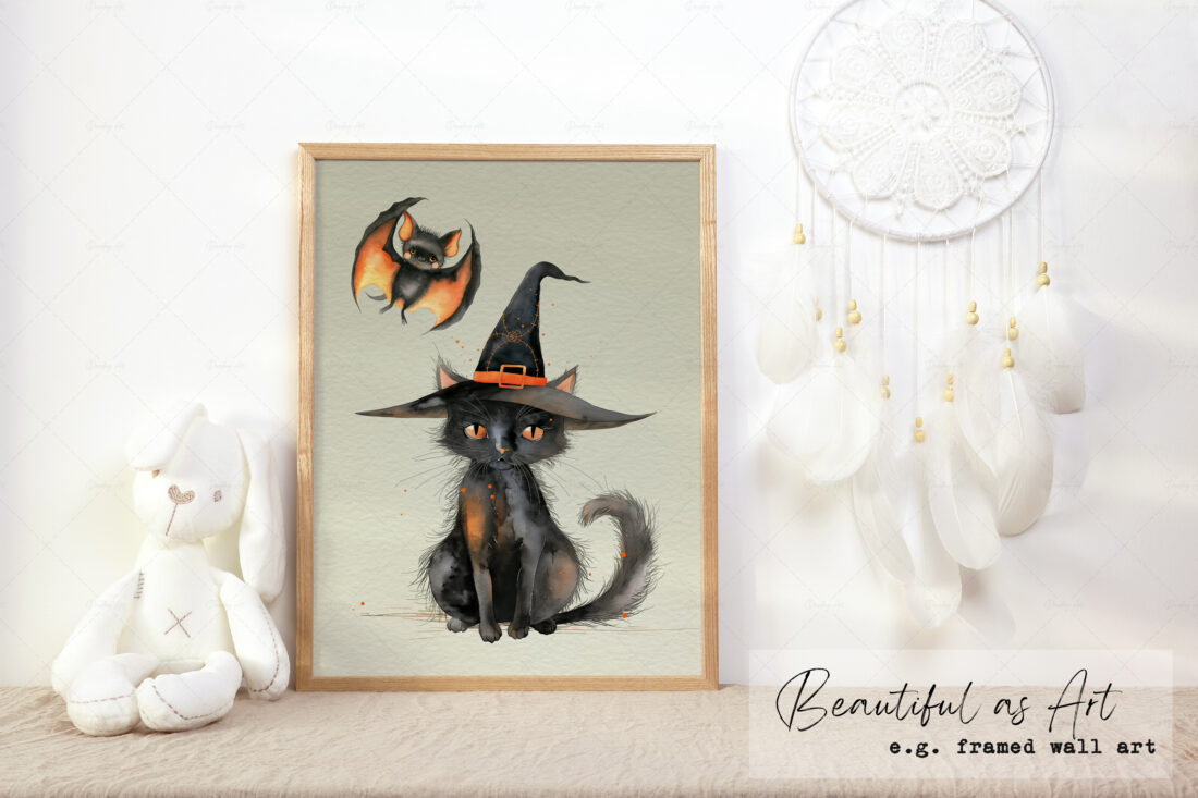 Welcome to the spooky world of "Halloween Black Cats and Bats" with my watercolor illustration clipart set! 🐈‍⬛🦇🎨