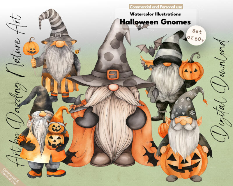 Welcome to the eerie and enchanting world of "Halloween Gnome Mischief" with my watercolor illustration clipart set! 🎃🧙‍♂️ In this spooky collection, you'll find a variety of Halloween gnomes dressed in festive orange and black, each one bringing a touch of whimsical fright to your Halloween projects.