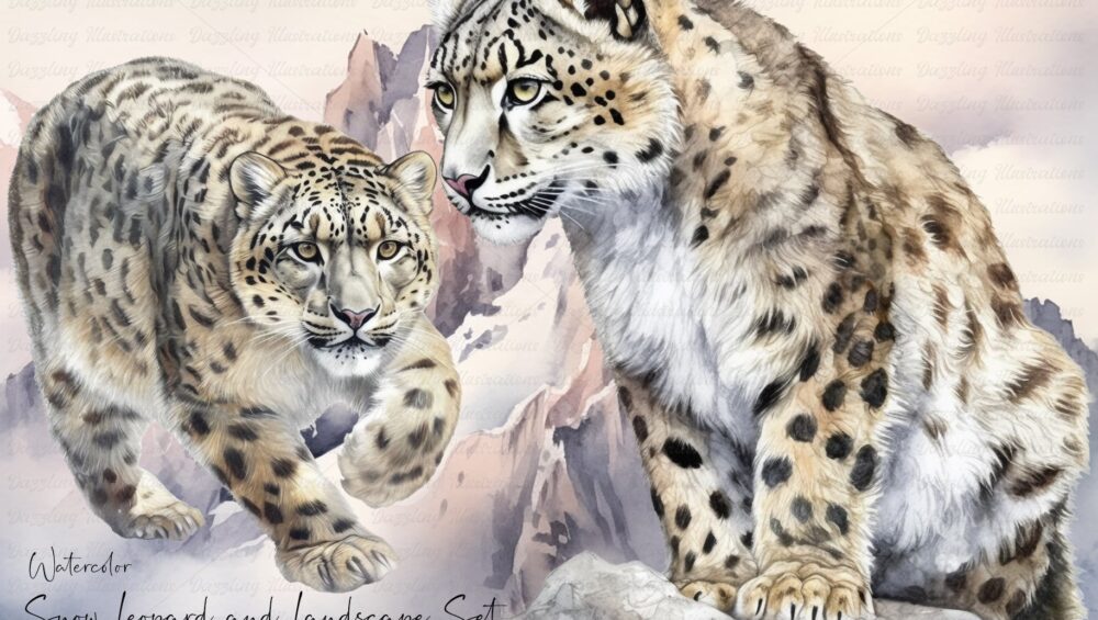 Captivating Creativity: Unleashing the Beauty of Snow Leopards with Watercolor Illustrations
