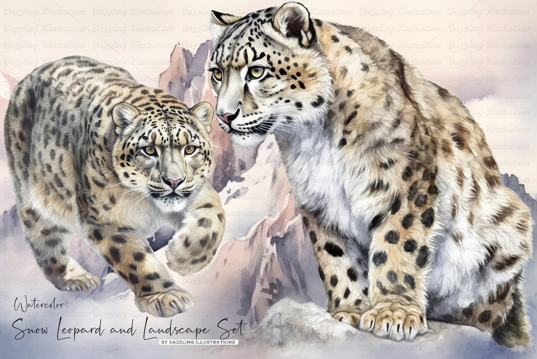 Captivating Creativity: Unleashing the Beauty of Snow Leopards with Watercolor Illustrations